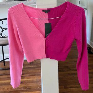 Wild Fable Target Pink Two Tone Cropped Long Sleeve Cardigan Sweater Size M NWT